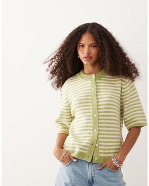 ASOS Gilet décontracté et léger à manches courtes en maille avec rayures - pistache/blanc-pas - Multicolore