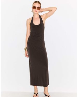 Stradivarius – neckholder-midikleid - Braun