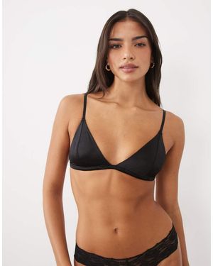 New Look Satin Triangle Bralette - Black