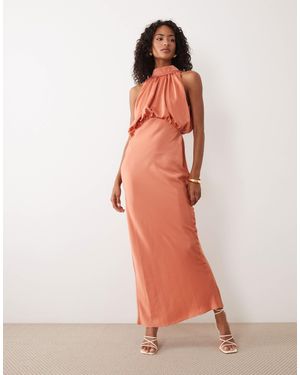 ASOS Halter Neck Blouson Satin Maxi Dress - Orange