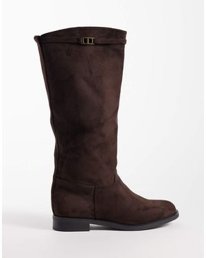 SEQWL Botas De Montar Hasta La Rodilla De Ante Sintético Refinado En Marrón Chocolate