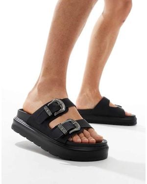 Bershka Double Strap Buckle Detail Sandal - Black