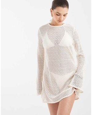 Aray Vestito Da Mare Corto All'Uncinetto Con Schiena Scoperta - Bianco