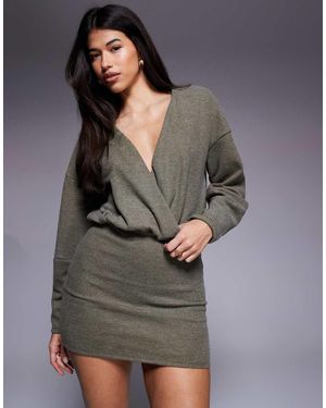 ASOS Supersoft Fixed Wrap Cocoon Sleeve Mini Dress - Grey