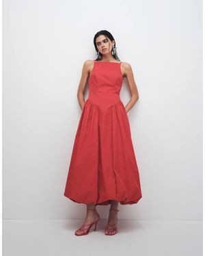 ARRANGE High Neck Drop Waist Maxi Dress With Bubble Hem - Red
