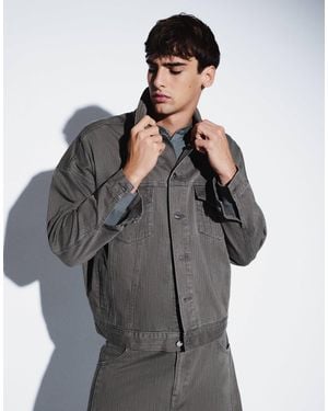 ASOS Oversize-denim-truckerjacke mit em fischgrätenmuster - Grau