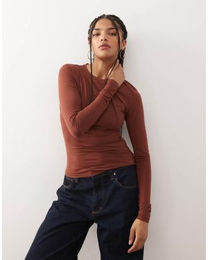 Weekday Slim Fit Long Sleeve T-Shirt - Red