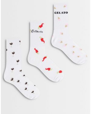 JJXX 3 Pack Ankle Socks With Foodie Prints - White