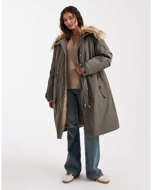 ASOS Oversized Parka With Fur Trim - Green