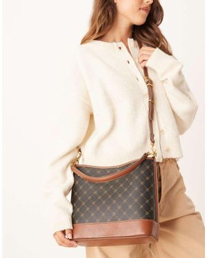 Mango Classic Square Monogram Shoulder Bag With Accents - Natural