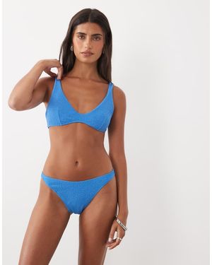 ARKET Co-Ord Bikini-Top Met Kreukstructuur En Lage Ronde Hals - Blauw