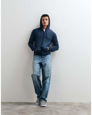 AllSaints Mode Jersey Con Capucha De Punto De Lana Merina Con Cremallera Integral Y Logo En - Azul