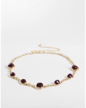 ASOS Waist And Hip Black Stone Set Chain Belt - Natural