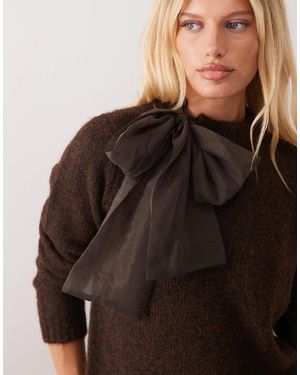 Vila Organza Bow High Neck Knitted Jumper - Brown