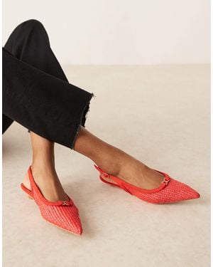 Glamorous Slingback Low Heeled Shoes - Red