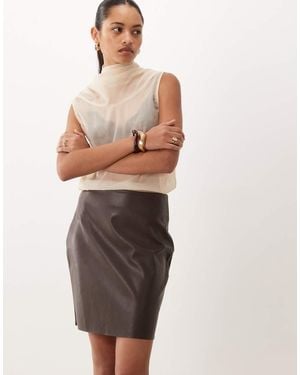 Vila Faux Leather Mini Skirt - Brown