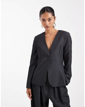 Vero Moda Blazer d'ensemble épurée coupe masculine et sans col - foncé chiné - Noir