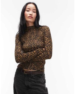 ARKET Knitted Semi Sheer Wide Rib Mock Neck Top - Brown