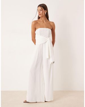 NARRATED Tie Front Bardot Jumpsuit - Natural