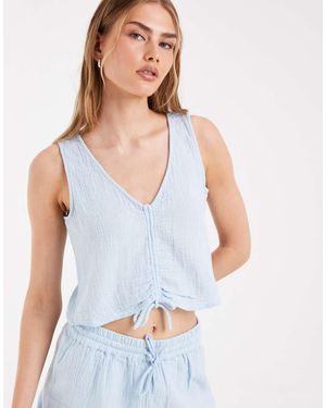 Pieces Top Azul Tenue Sin Mangas Con Lazada Delantera De Tejido Rugoso De Algodón (Parte De Un Conjunto) - Blanco