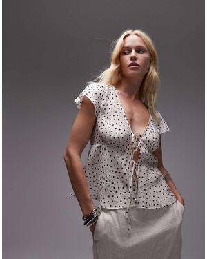 TOPSHOP Top Allacciato Sul Davanti Con Stampa A Pois - Grigio