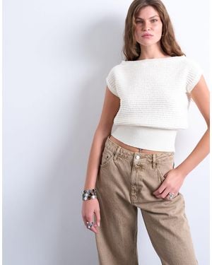 TOPSHOP Knit Stitchy One Shoulder Top - White