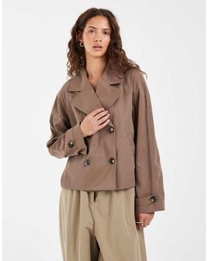 Pieces Short Trench Coat - Brown