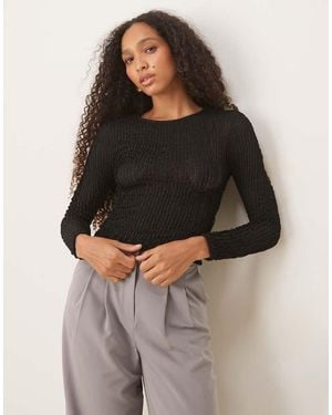 ASOS Long Sleeve Crochet Ruffle Top - Brown