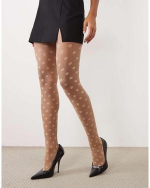 Kaiia Exclusive Sheer Polka Dot Tights - Brown