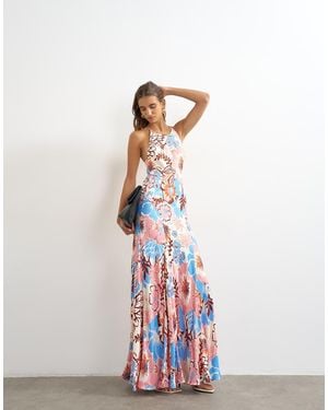 TOPSHOP Satin Cut Away Racer Neck Full Skirt Maxi Dress - White