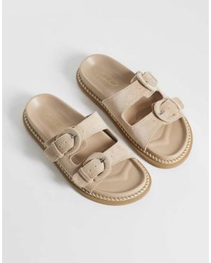 New Look Faux Suede Double Strap Buckle Sandals - Natural
