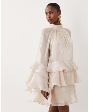Gina Tricot Flowy Frill Mini Dress - Natural
