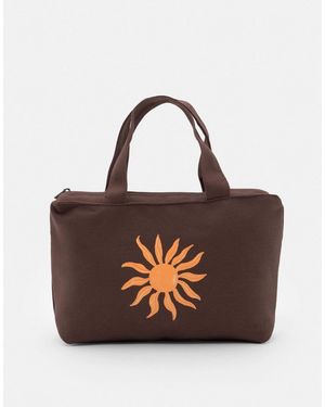 Pull&Bear Mini tote bag à motif soleil - Marron