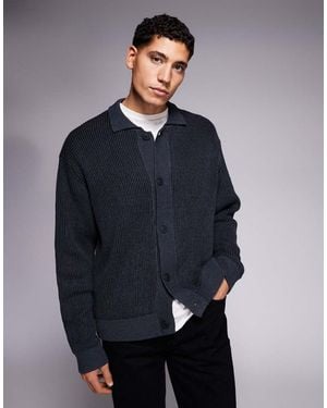 ADPT Knit Cardigan With Collar - Blue