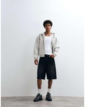 Courtside Distressed Denim Shorts - White