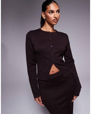 Kaiia Exclusive Button Through Split Front Long Sleeve Cardigan Co-ord Chocolate - Blue