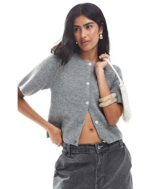 Pieces Short Sleeve Boxy Cardigan - Grey