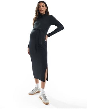 Mama.licious Mamalicious Maternity Jersey Rid Roll Neck Midi Dress - Blue