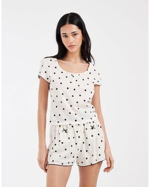 Loungeable Waffle Jersey Shorts And T-shirt Pajama Set - White