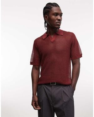 ASOS Knitted Mesh Notch Neck Polo - Red