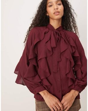 Glamorous Ruffle Pussybow Tie Neck Blouse - Red