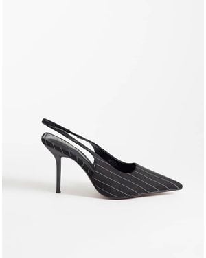 River Island Pinstripe Slingback Heeled Court Shoes - Black