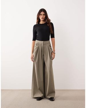 ARRANGE Draped Tailored Wide Leg Pants - Gray