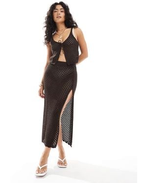 Miss Selfridge Knitted Tie Waist Maxi Skirt Beach Co Ord - Brown