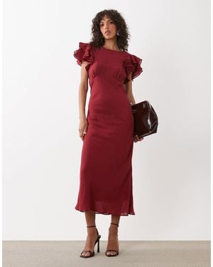 Nobody's Child Lola Reversible V Neck Flutter Sleeve Midi Dress - Red