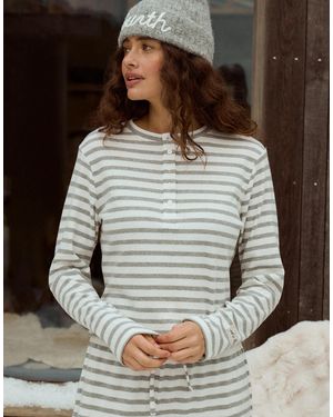 4th & Reckless – geripptes henley-oberteil aus baumwollmix mit knopfdetail und streifen - Grau