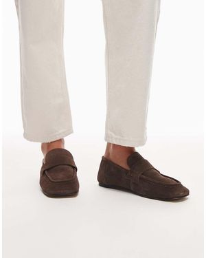TOPSHOP Brooks Ruched Back Real Suede Leather Flat Shoes - White