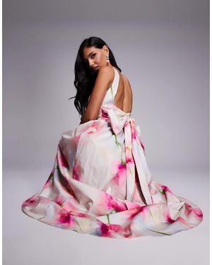 ASOS – hochwertiges maxikleid mit überdimensionalem blumenmuster - Pink