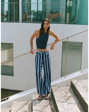 Pull&Bear Jeans A Cilindro Turchese A Righe - Verde