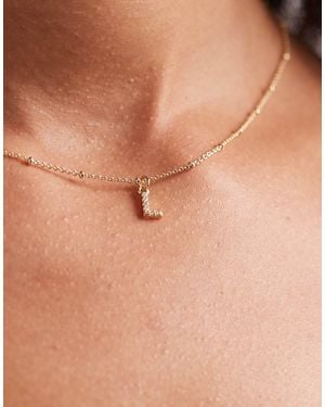 ASOS Dot-dash Necklace With Cubic Zirconia L Initial Pendant - Natural
